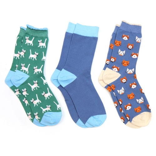 Blue Mix Cat Themed Triple Sock Box by Peace of Mind